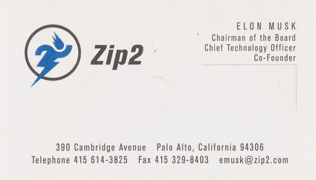 Lot #6143 Elon Musk Zip2 Business Card (1995) - Image 2