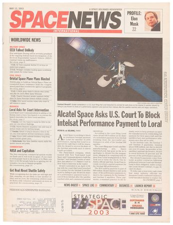 Lot #6144 Elon Musk: SpaceNews International Newspaper (May 12, 2003) - Image 1