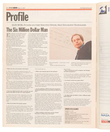 Lot #6144 Elon Musk: SpaceNews International Newspaper (May 12, 2003) - Image 2