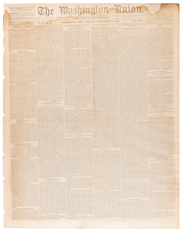 Lot 264 Stephen A. Douglas and Dred Scott: The Washington Union from September 5, 1858