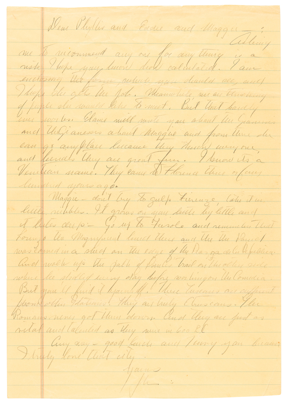 Lot 640 John Steinbeck Autograph Letter Signed, Offering Advice on Travels in Italy