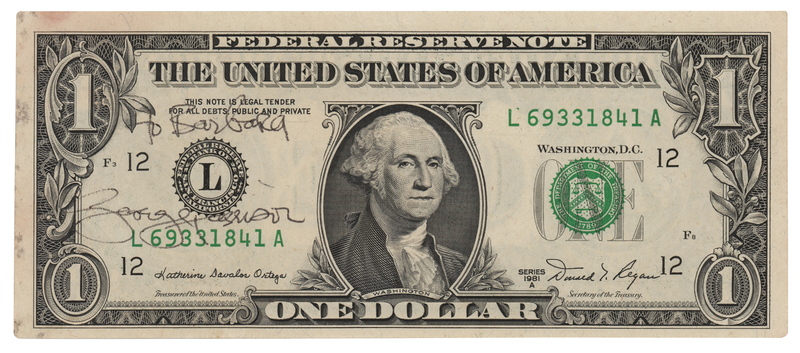 Lot 734 Beatles: George Harrison Signed $1 Dollar Bill