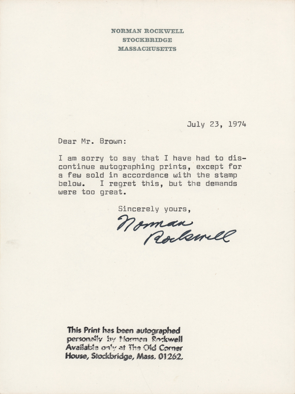 Lot 555 Norman Rockwell Typed Letter Signed