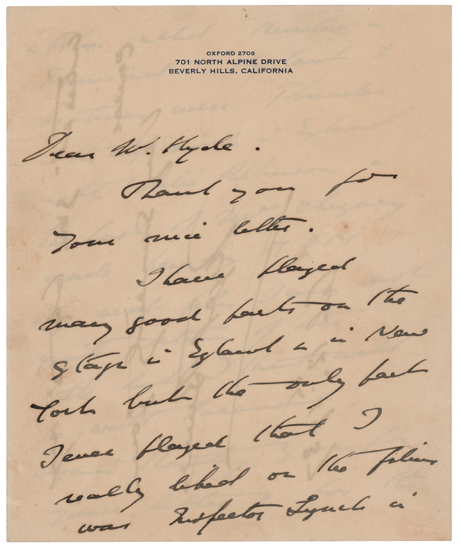 Lot 893 Nigel Bruce Autograph Letter Signed: 