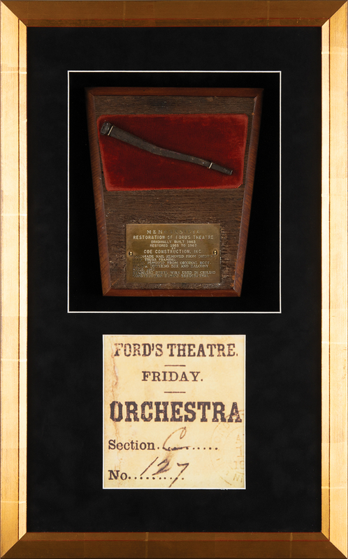 Lot 290 Lincoln Assassination: Ford's Theatre Nail, Roof Board, and Velour Relics