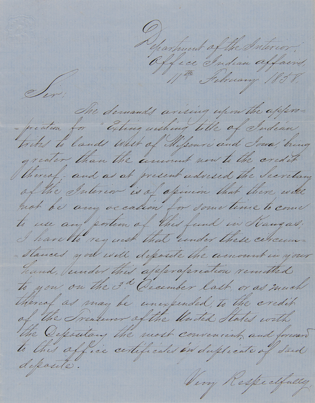 Lot 340 James W. Denver: Charles E. Mix Letter Signed on Settling Indian Lands in the West