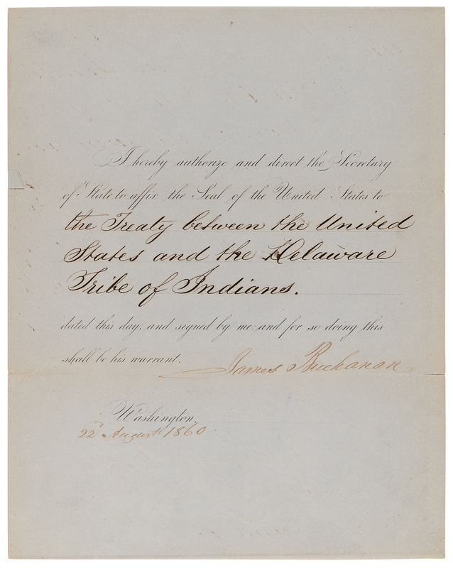 Lot 334 James Buchanan Document Signed as President for a Treaty with the 