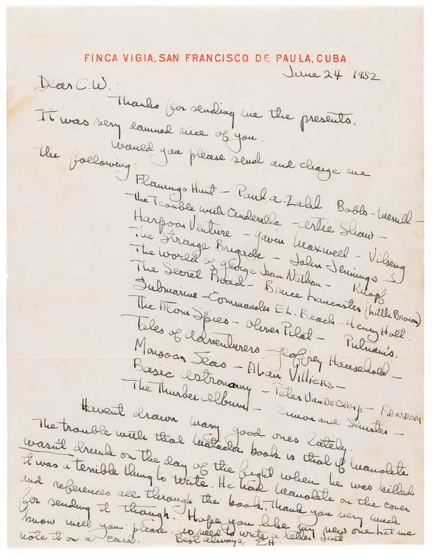 Lot 609 Ernest Hemingway Autograph Letter Signed to a Scribner's Bookseller, Referring to The Old Man and the Sea: 