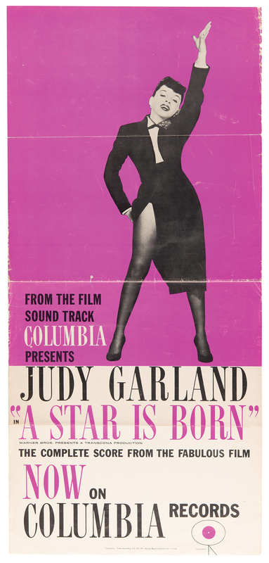 Lot 918 Judy Garland Original Record Store Poster - A Star Is Born (12˝ x 26˝)