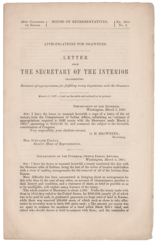 Lot 300 Native Americans: Official Printing of a Letter on 
