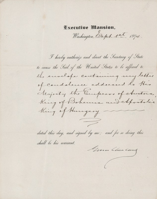 Lot 50 President Grover Cleveland Sends a Condolence Letter to Franz Joseph I of Austria