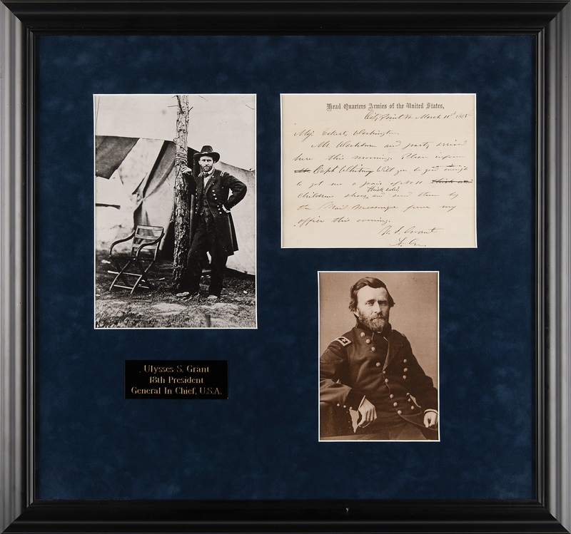 Lot 11 U. S. Grant Civil War–Dated Autograph Letter Signed, Announcing Rep. Washburne's Arrival at His City Point Headquarters for a Gold Medal Presentation