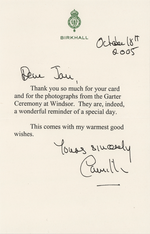 Lot 257 Camilla, Queen Consort Typed Letter Signed