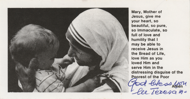 Lot 299 Mother Teresa Signed Prayer Slip