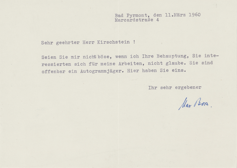 Lot 253 Max Born Typed Letter Signed: 