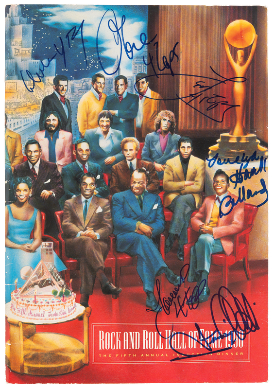 Lot 809 Rock and Roll Hall of Fame 1990 Induction Dinner Program, Signed by the Four Tops, Frankie Valli, and Hank Ballard
