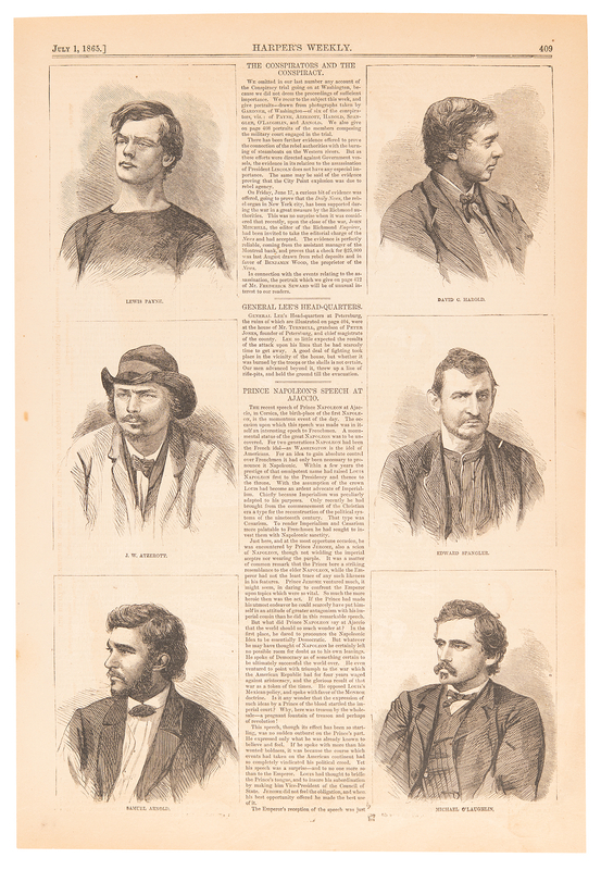 Lot 291 [Lincoln Conspirators] Woodcut Portraits from Harper's Weekly (July 1, 1865)
