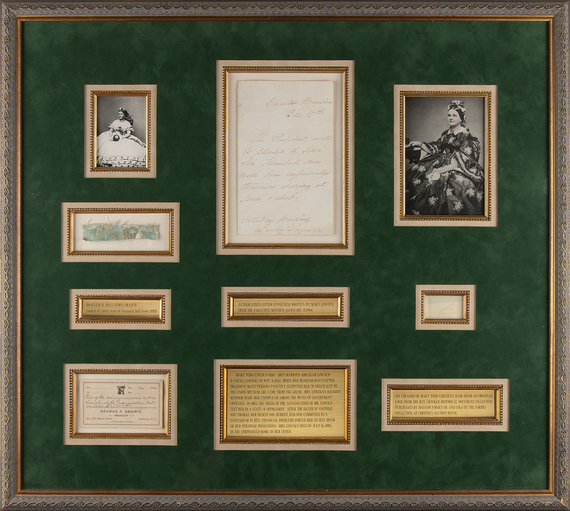 Lot 10 Mary Todd Lincoln Autograph Letter, Inaugural Gown Relic, and Hair Strands