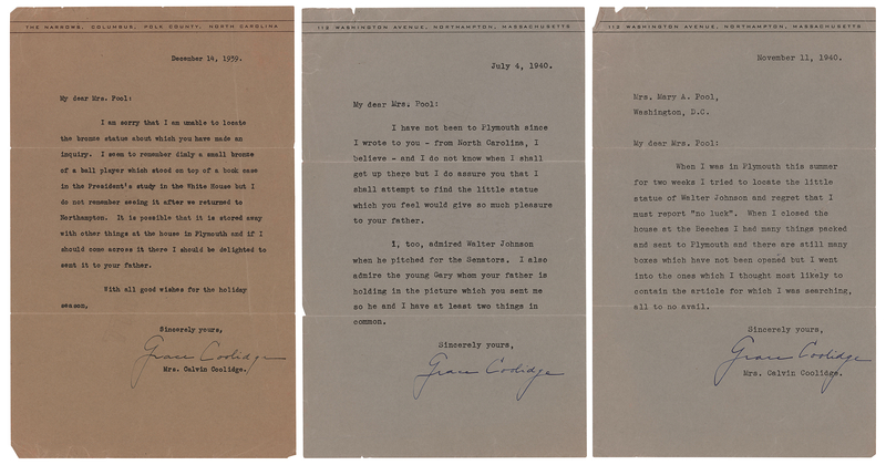 Lot 58 Grace Coolidge (6) Signed Items - Three Typed Letters with Their Original Franked Mailing Envelopes