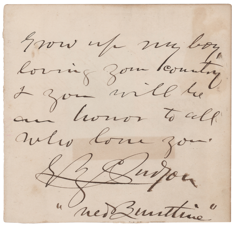 Lot 626 Ned Buntline Autograph Quotation Signed