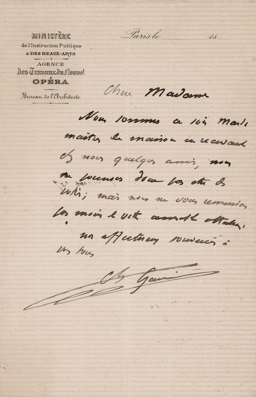 Lot 550 Charles Garnier Autograph Letter Signed