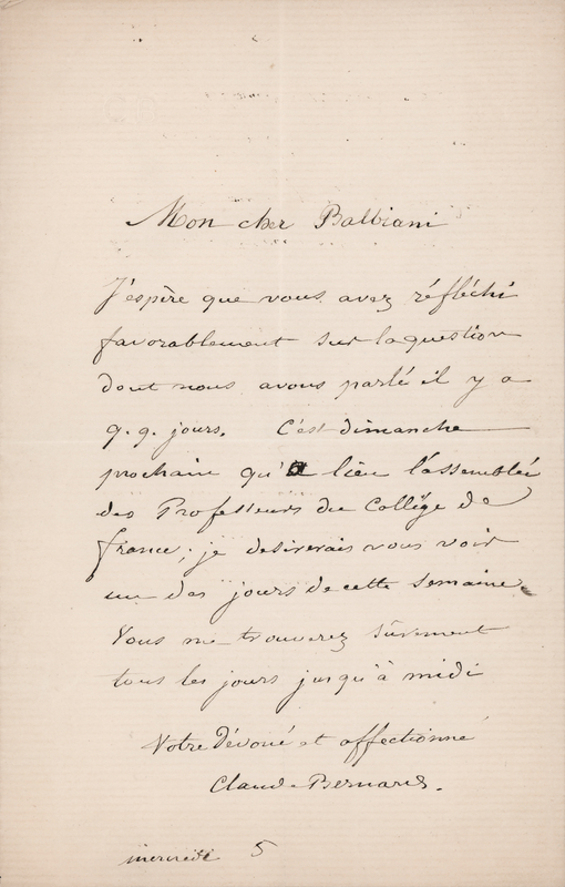 Lot 251 Claude Bernard Autograph Letter Signed