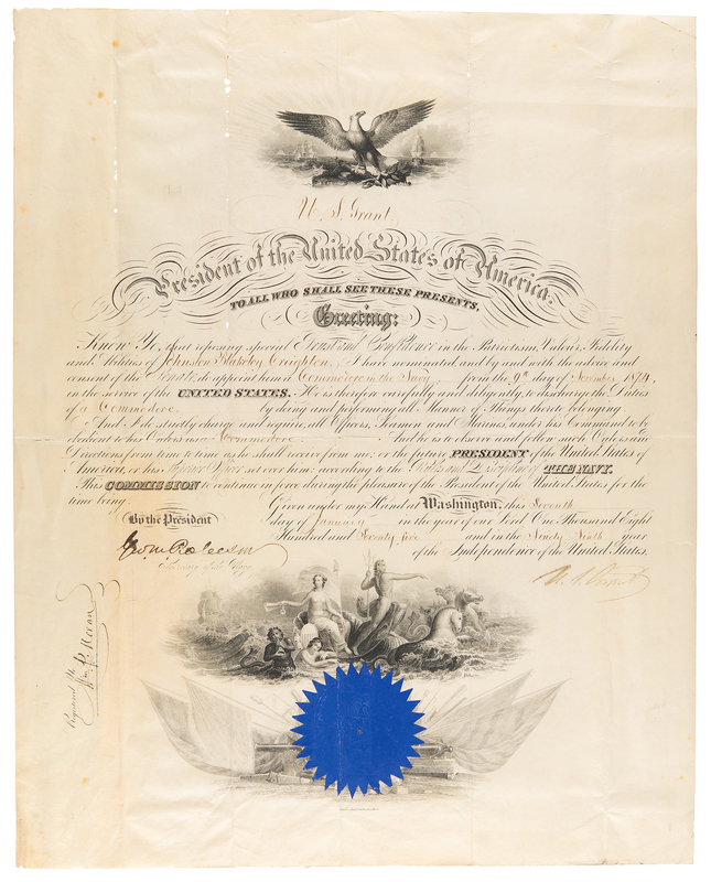 Lot 14 U. S. Grant Document Signed as President - Naval Promotion for a Noted Civil War Leader