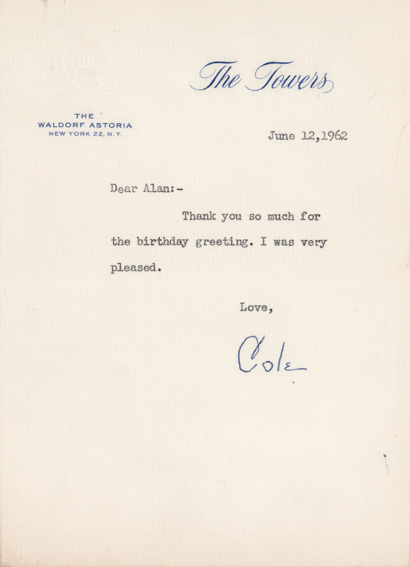 Lot 715 Cole Porter Typed Letter Signed to Alan Jay Lerner
