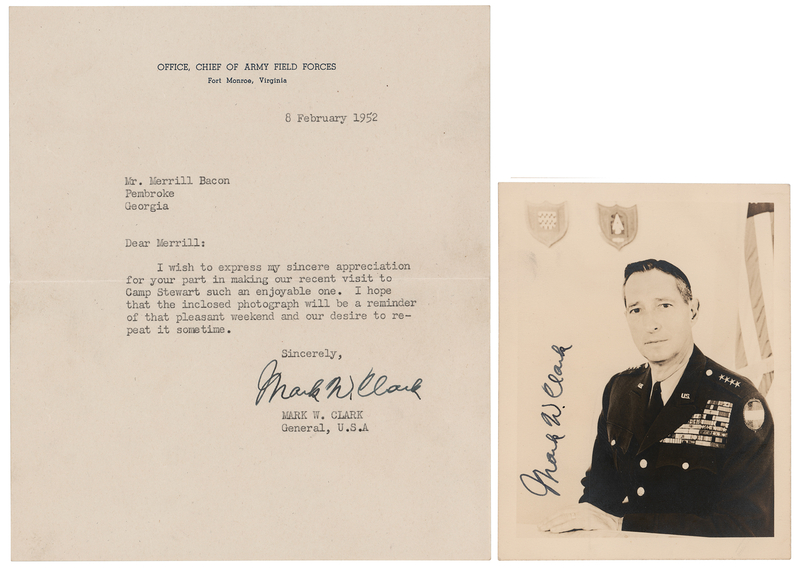 Lot 415 Mark W. Clark Signed Photograph and Typed Letter Signed
