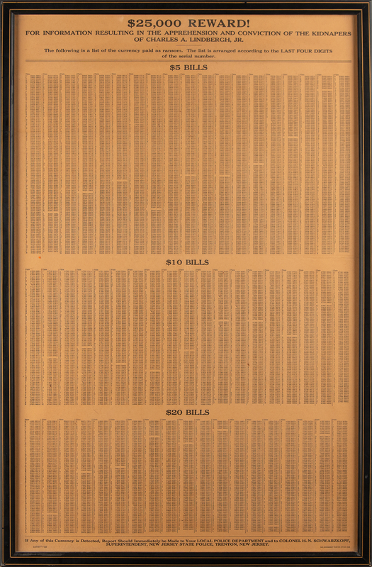 Lot 293 Lindbergh Kidnapping Reward Poster (18˝ x 28˝)