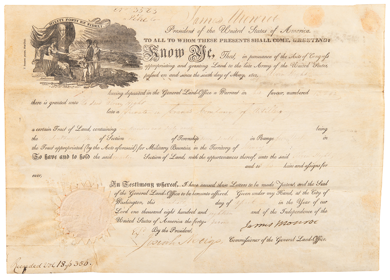 Lot 102 James Monroe Document Signed as President