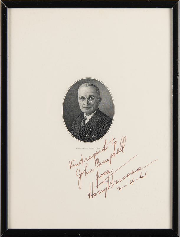 Lot 132 Harry S. Truman Signed Portrait Engraving
