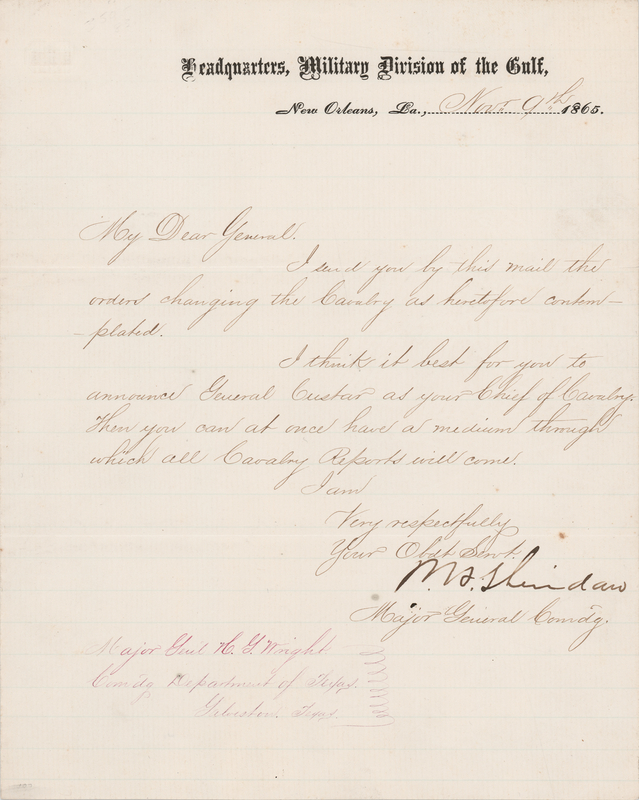 Lot 463 Philip H. Sheridan Letter Signed to Gen. Horatio Wright: 