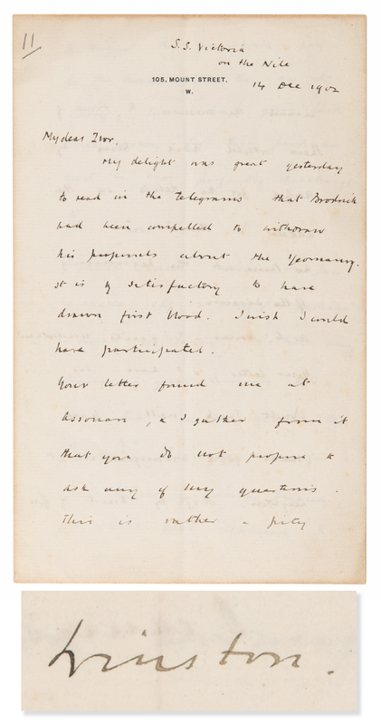 Lot 169 Winston Churchill Autograph Letter Signed, Sent to His Cousin While Cruising the Nile
