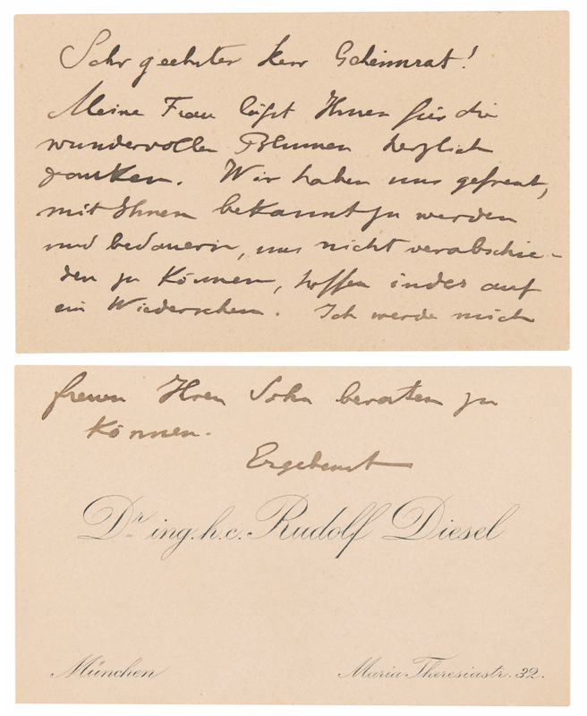 Lot 200 Rudolf Diesel Autograph Note on Calling Card