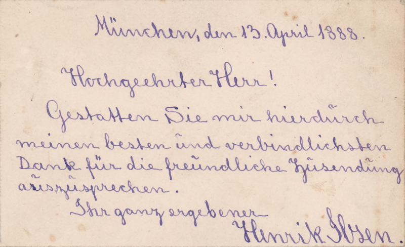 Lot 611 Henrik Ibsen Autograph Note Signed on Calling Card