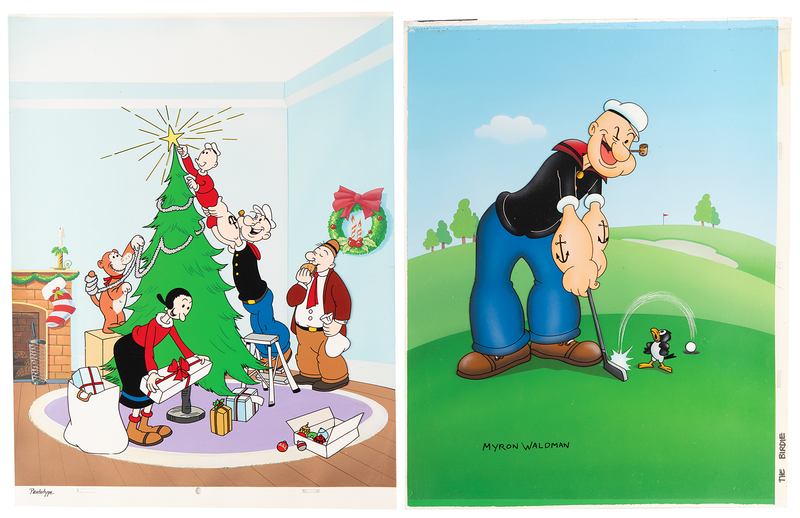 Lot 586 Myron Waldman (2) production key master background set-ups for limited edition Popeye cels