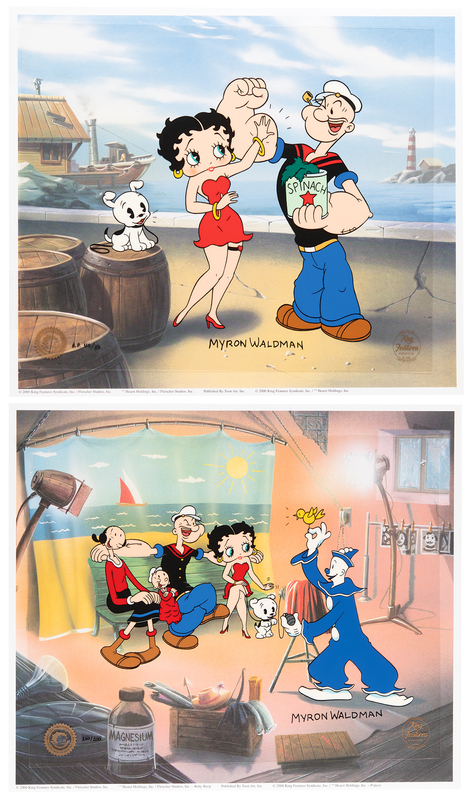 Lot 596 Myron Waldman (2) Signed Limited Edition Popeye and Betty Boop Cels with Matching Drawings