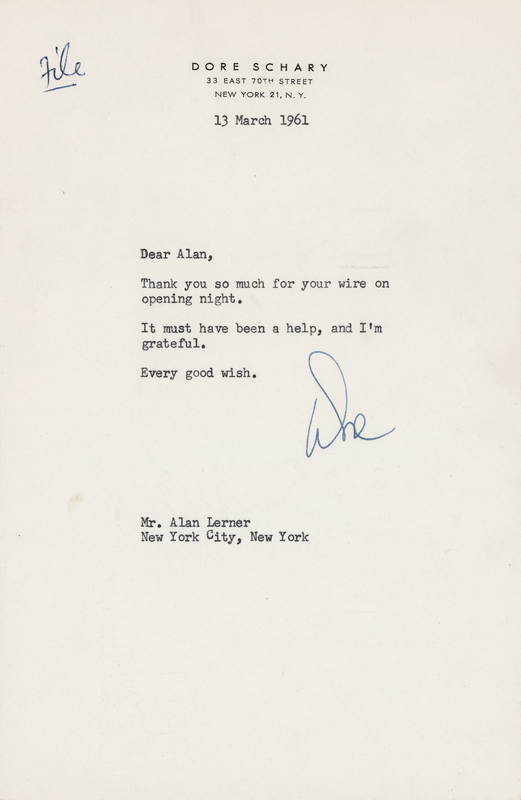Lot 980 Dore Schary Typed Letter Signed to Alan Jay Lerner