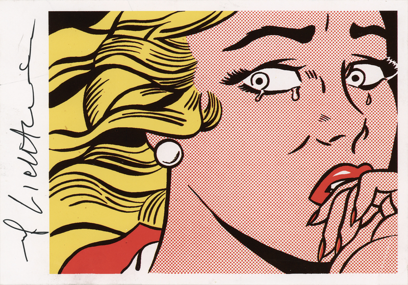 Lot 551 Roy Lichtenstein Signed 'Crying Girl' Postcard