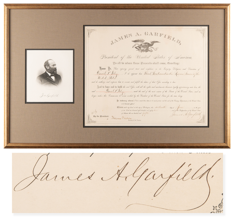 Lot 15 James A. Garfield Scarce Senate-Approved Document Signed as President - Dated Two Weeks Before His Assassination