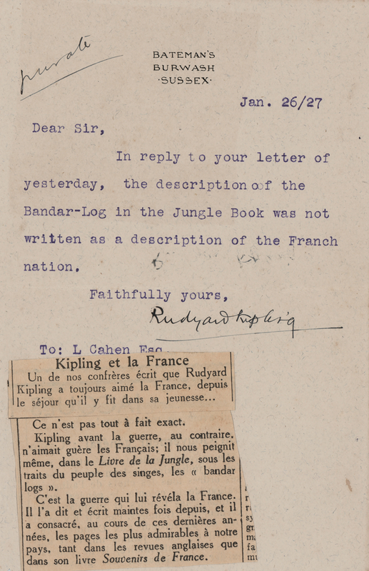 Lot 613 Rudyard Kipling Typed Letter Signed on The Jungle Book