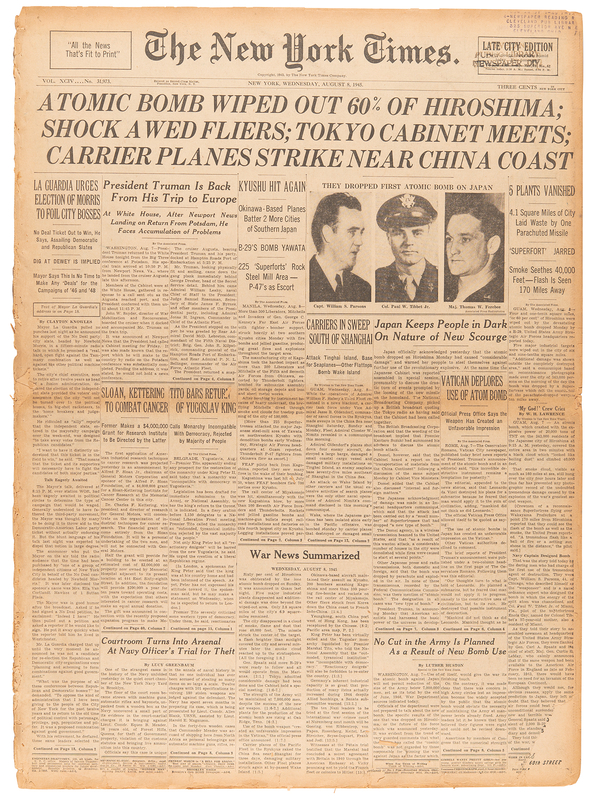Lot 438 Hiroshima: The New York Times from August 8, 1945: 