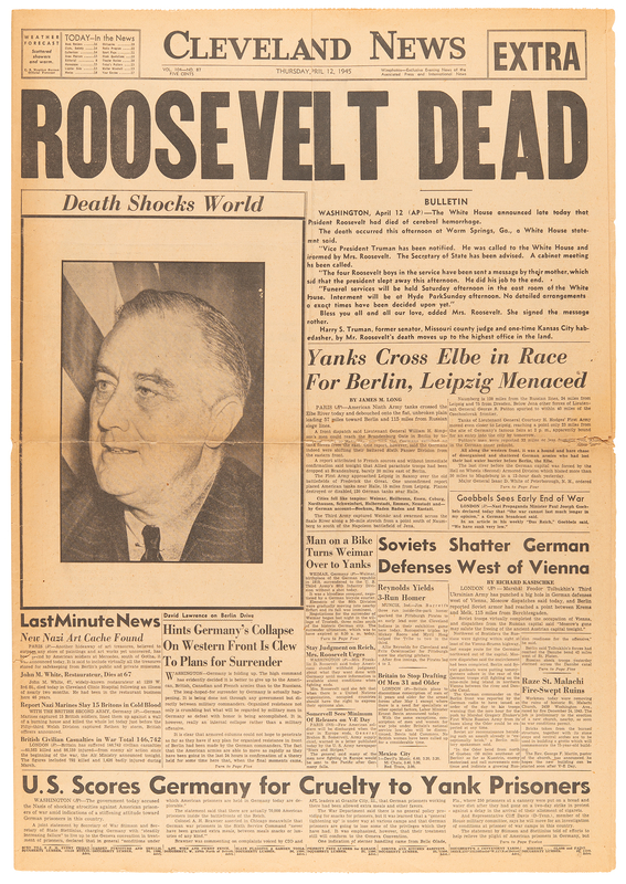 Lot 120 Franklin D. Roosevelt: Cleveland News Extra from April 12, 1945: 