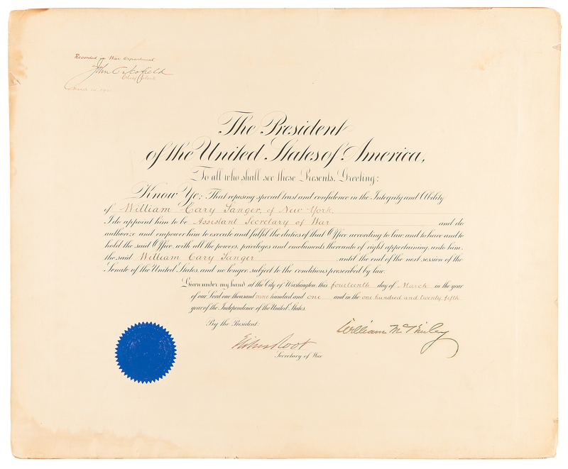 Lot 101 William McKinley Document Signed as President