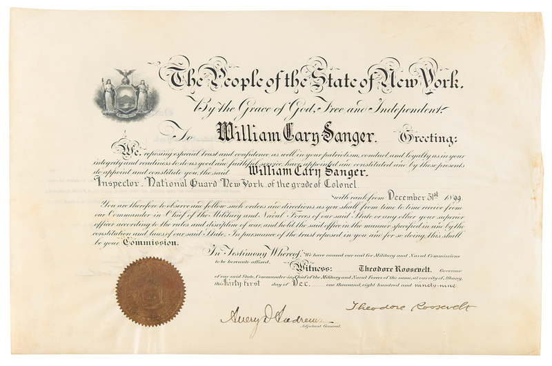 Lot 121 Theodore Roosevelt Document Signed as Governor of New York
