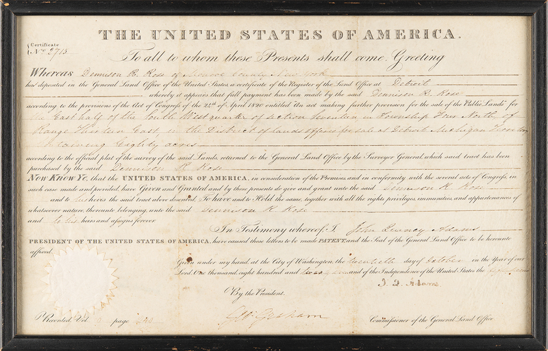 Lot 30 John Quincy Adams Document Signed as President
