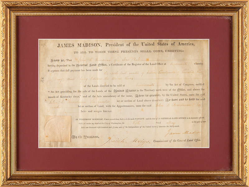 Lot 98 James Madison Document Signed as President