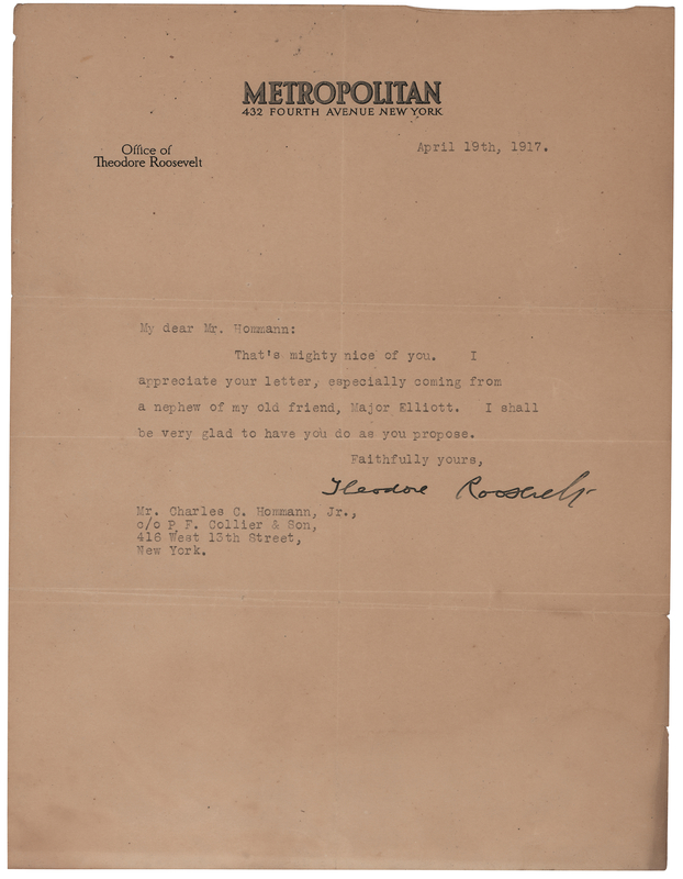 Lot 122 Theodore Roosevelt War-Dated Typed Letter Signed