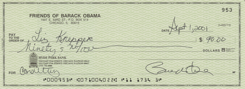 Lot 24 Barack Obama Signed 'Friends of Barack Obama' Check (September 1, 2001)